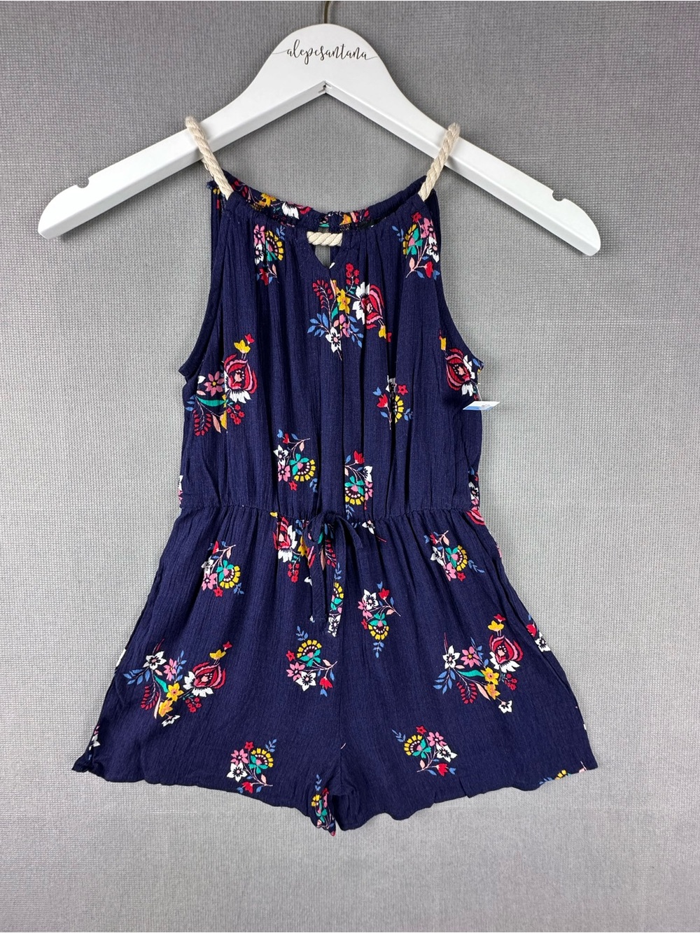 Zunie Navy Floral Halter Romper with Drawstring Waist